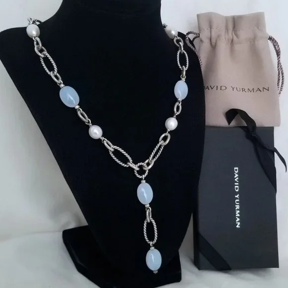SOLD - DAVID YURMAN *RARE* Lavender Chalcedony & Pearl Y Necklace - MINT! $1750 - Picture 3 of 6